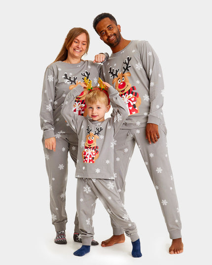Kids Gray Christmas Pajamas with Rudolph
