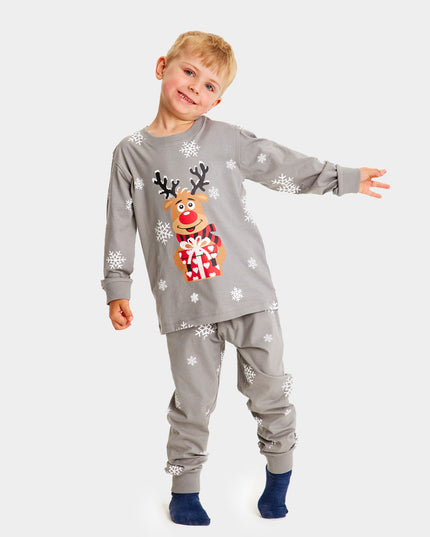Christmas Pajamas for Kids in Gray with Rudolph