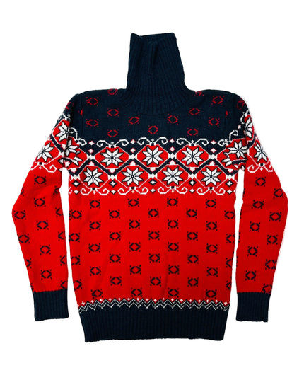 Vintage Christmas Sweater - Patterned Turtleneck