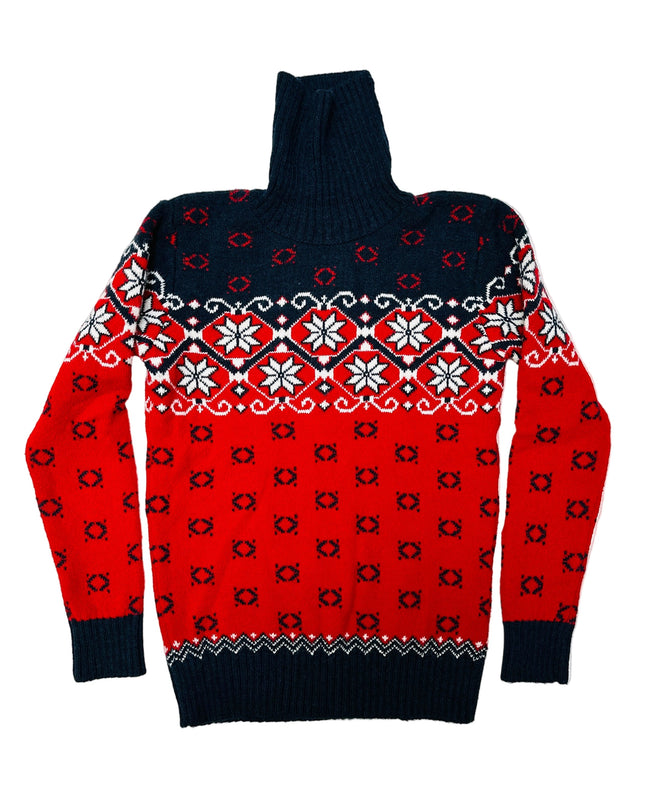 Vintage Christmas Sweater - Patterned Turtleneck