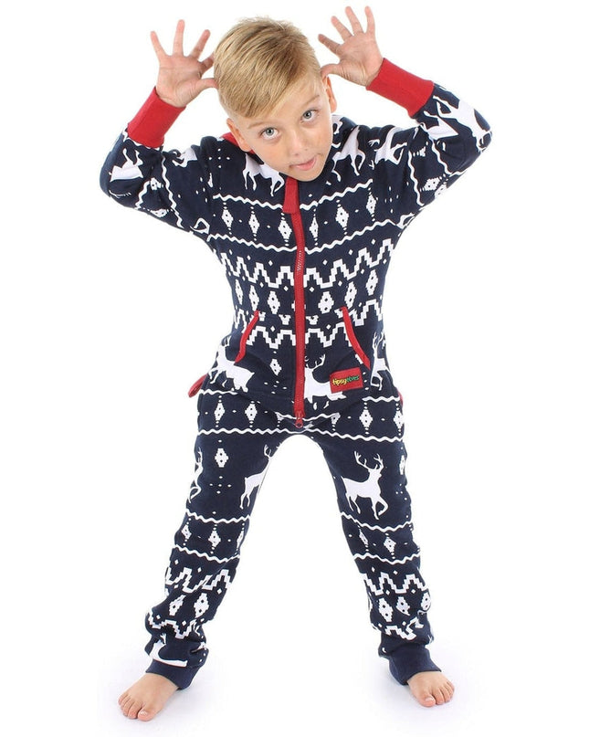 Boy's / Girl's Blue Fair Isle Reindeer Jumpsuit