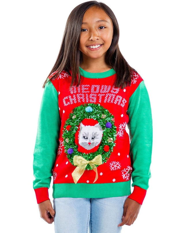 Boy's / Girl's Cat in Wreath Ugly Christmas Sweater