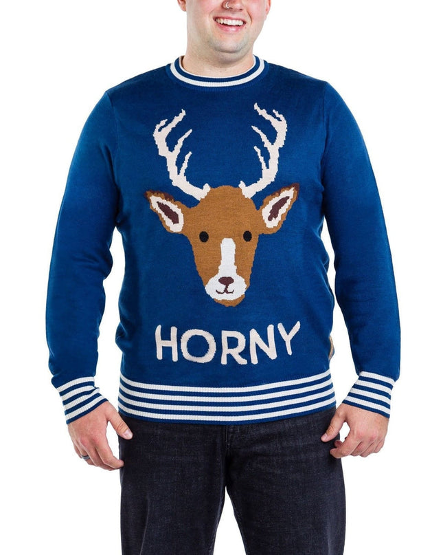 Men's Horny As Buck Big and Tall Ugly Christmas Sweater