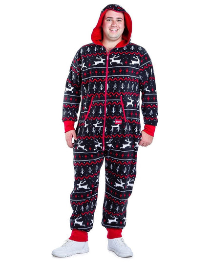 Men's Black and Red Fair Isle Big and Tall Jumpsuit