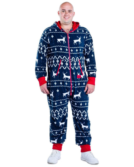 Men's Blue Reindeer Big and Tall Jumpsuit