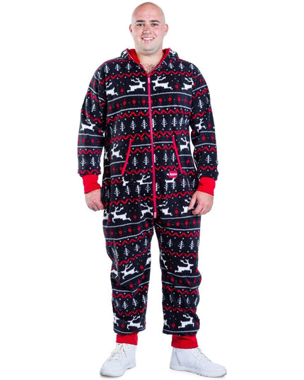 Men's Black and Red Fair Isle Big and Tall Jumpsuit