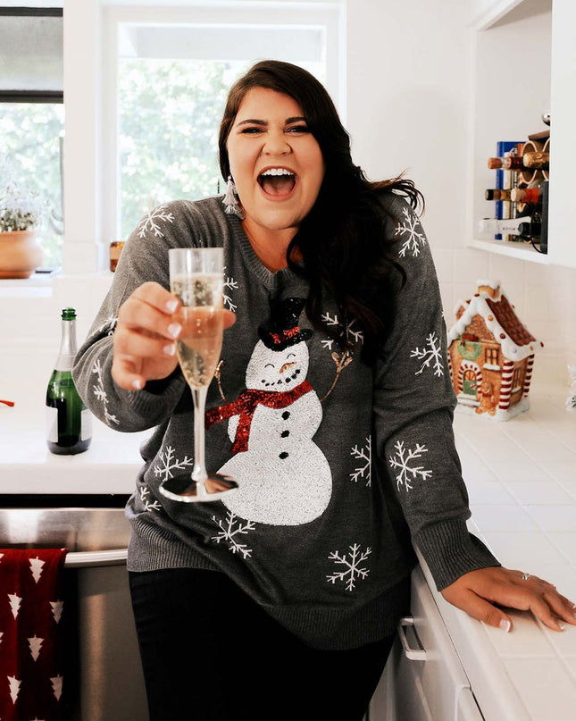Women's Sequined Snow Day Plus Size Ugly Christmas Sweater