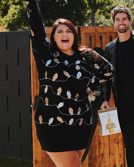 Women's Christmas Light Strand Sequin Plus Size Sweater Dress