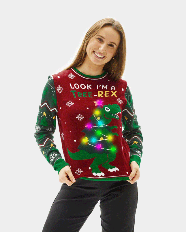 Women's LED Christmas Sweater with Christmas Tree-Rex