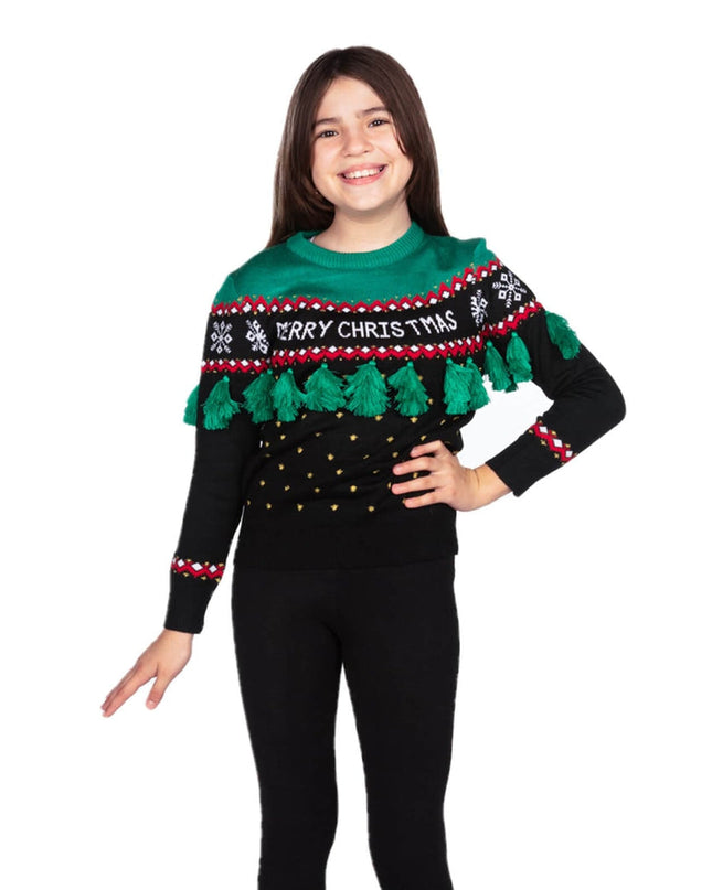 Girl's Christmas Tree Tassel Ugly Christmas Sweater