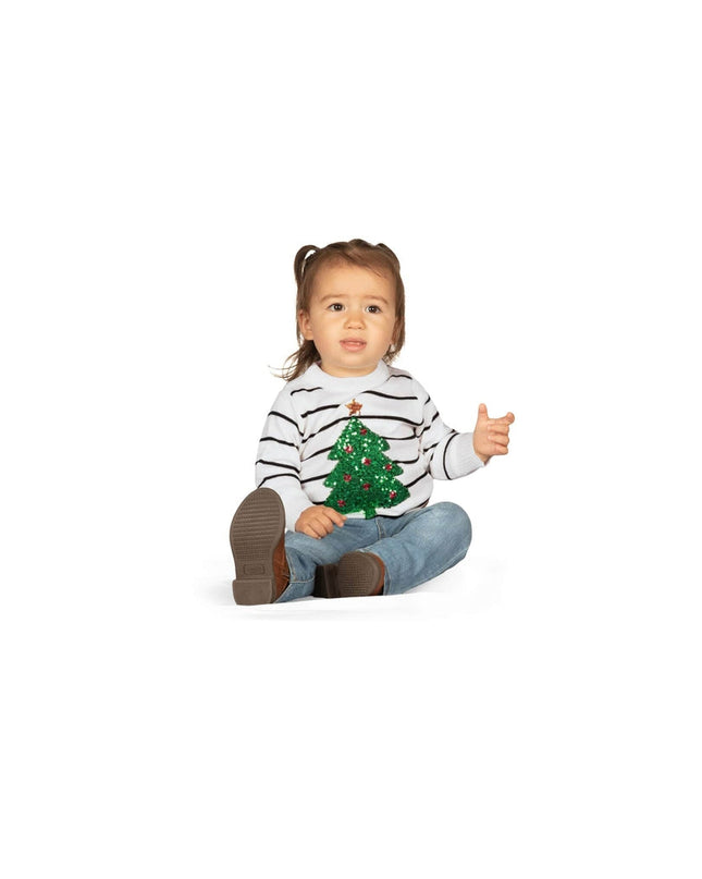 Baby Girl's White Striped Tree Sweater