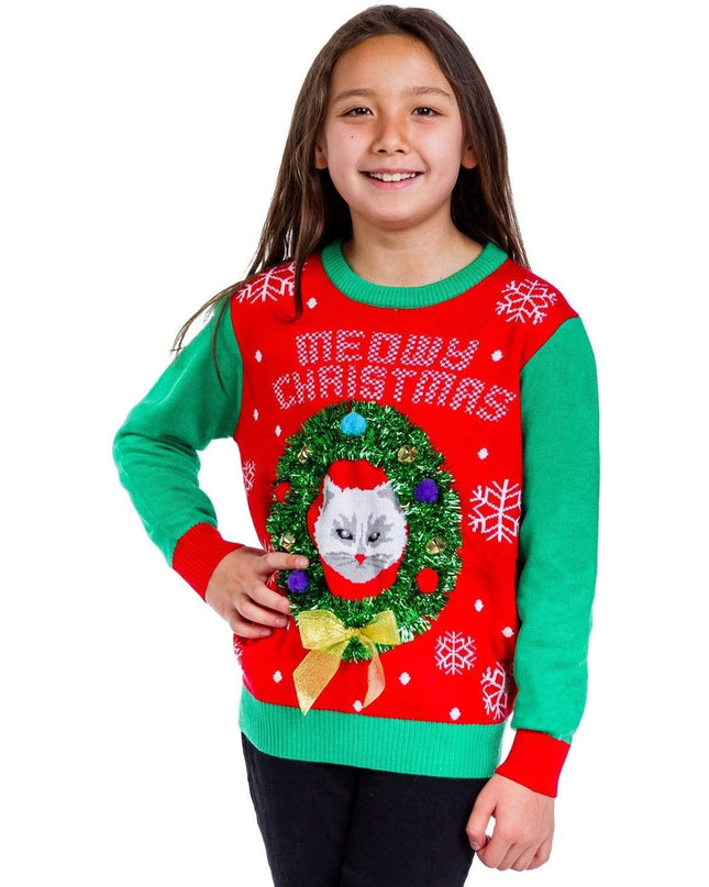 Boy's / Girl's Cat in Wreath Ugly Christmas Sweater