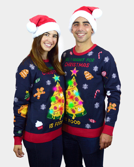 Women's LED Christmas Sweater featuring "Christmas Food"