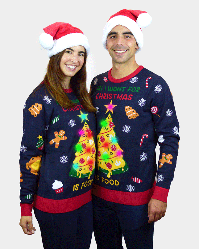 Women's LED Christmas Sweater featuring "Christmas Food"