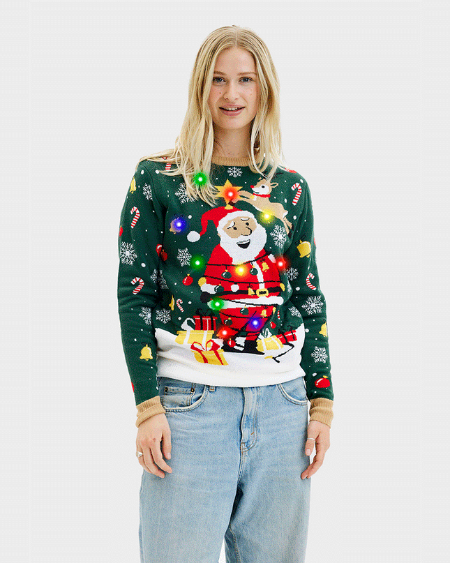 Santa Christmas Star Sweater for Women - Light-Up Design