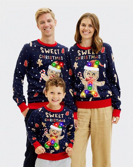 Light-Up Cute Cookie Man Sweater for Women - Ugly Design