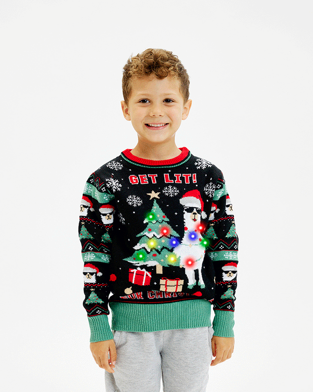 Get Lit Llama Christmas Sweater for Kids