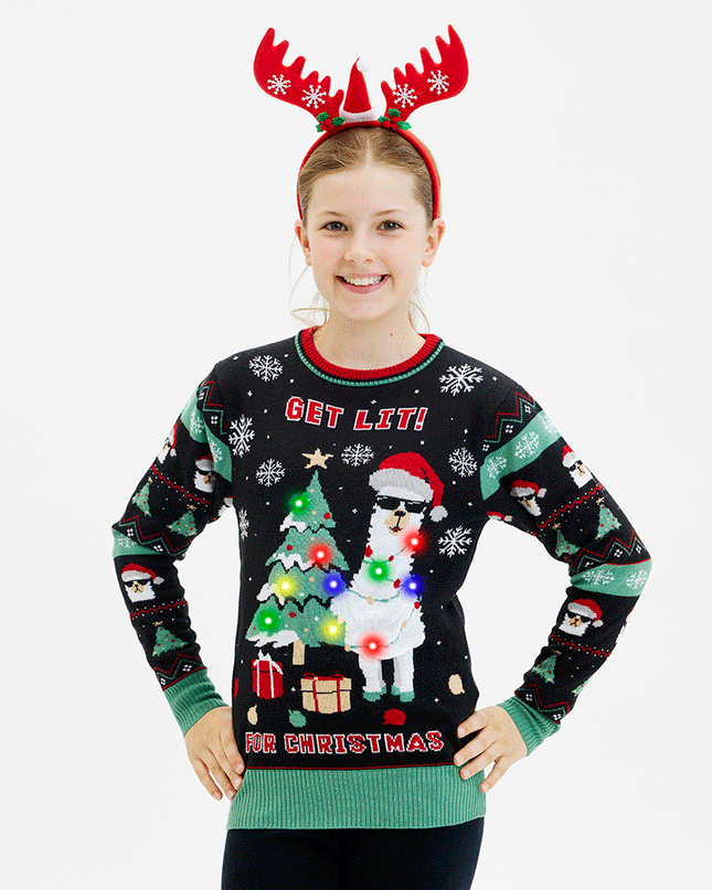 Get Lit Llama Christmas Sweater for Kids