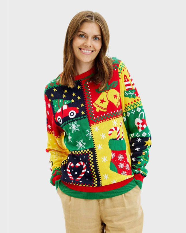 Patchwork Christmas Sweater for Women - Family-Friendly Design