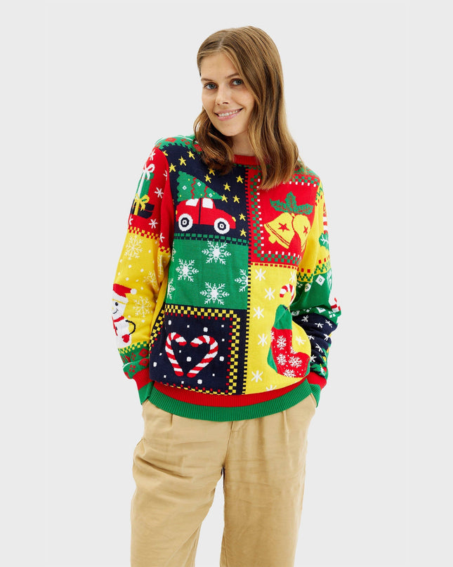 Patchwork Christmas Sweater for Women - Family-Friendly Design