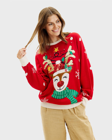 Cute Reindeer Christmas Sweater for Women - Family Style