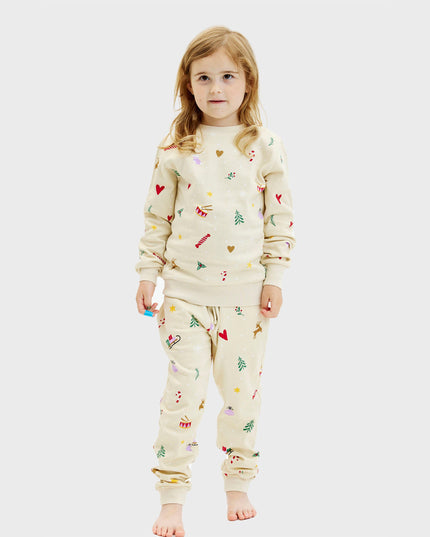 Beige Christmas Sweatset for Kids