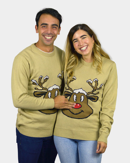 Beige Christmas Sweater with Smiling Reindeer | Outlet Sale
