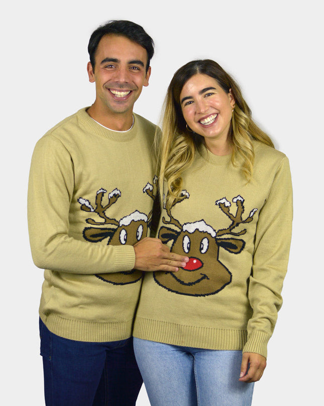 Beige Christmas Sweater with Smiling Reindeer | Outlet Sale