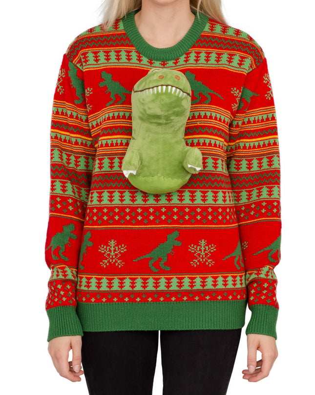 Women's 3D T-Rex Plushie Ugly Christmas Sweater