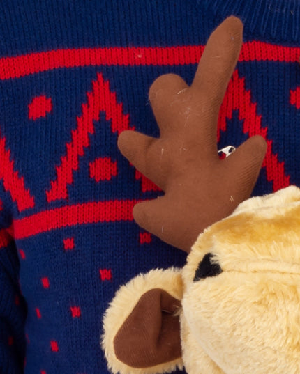 Women's Navy 3D Moose Ugly Christmas Sweater