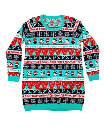 Vintage Christmas Sweater Dress - Cat Christmas