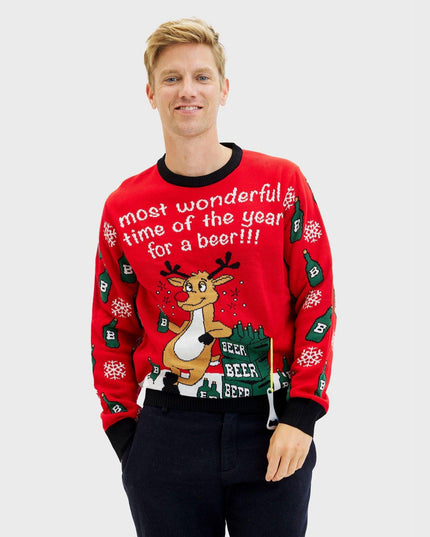 Men's Two-Sided Christmas Sweater - Most Wonderful Time Red