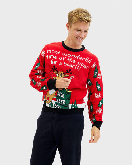 Men's Two-Sided Christmas Sweater - Most Wonderful Time Red