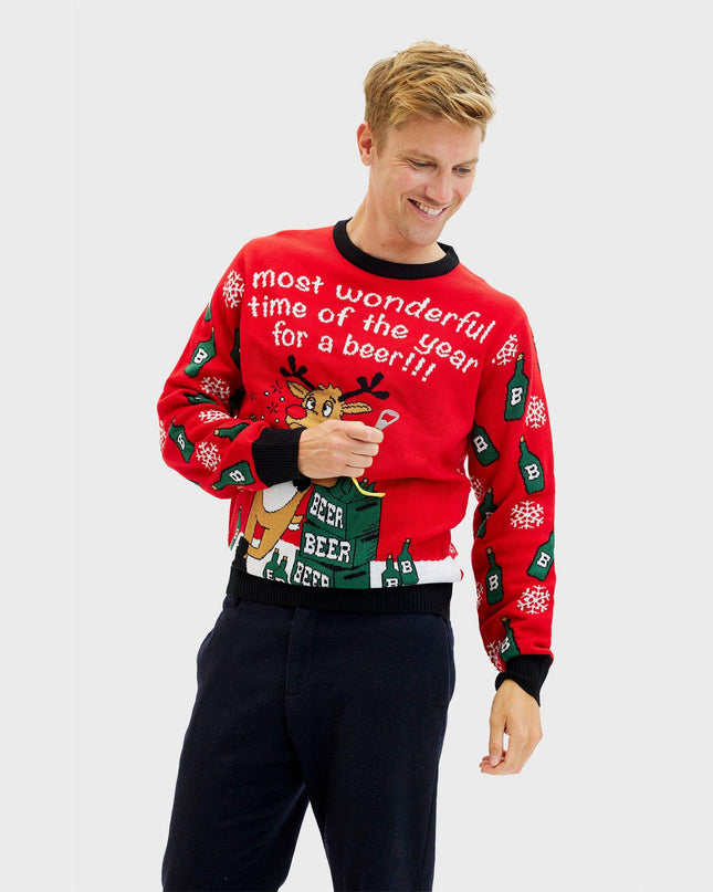 Men's Two-Sided Christmas Sweater - Most Wonderful Time Red