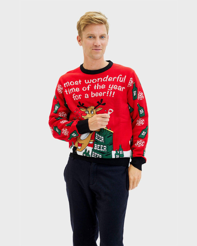 Men's Two-Sided Christmas Sweater - Most Wonderful Time Red