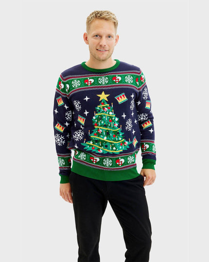 Navy Christmas Tree Sweater for Men