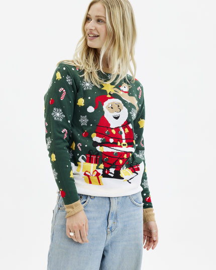 Light-Up Santa Christmas Star Sweater for Women