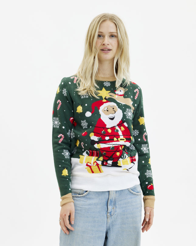 Santa Christmas Star Sweater for Women - Light-Up Design