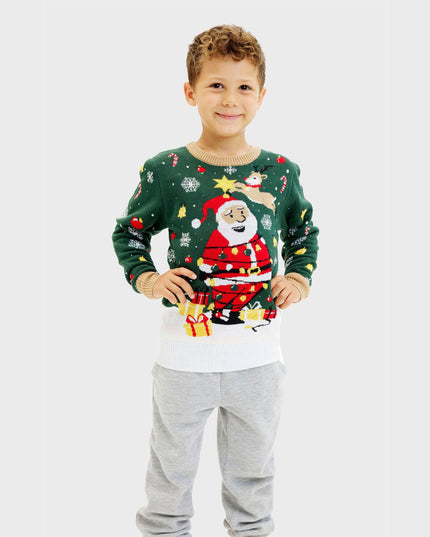 Santa Christmas Star Sweater for Kids with Lights