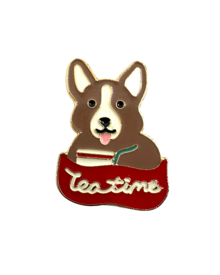 Tea Time Corgi Enamel Pin Badge
