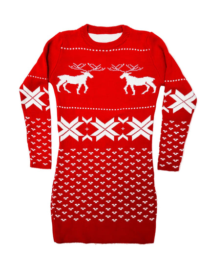 Vintage Christmas Sweater Dress - Reindeer Design