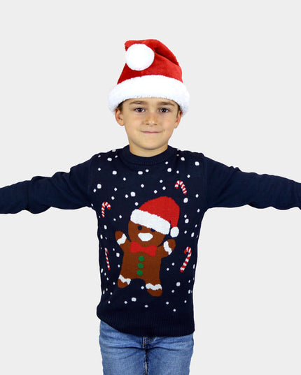 Blue Christmas Sweater for Kids with Gingerbread Design