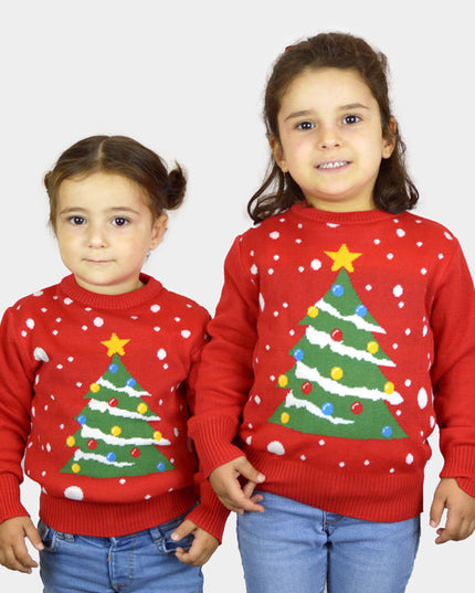 Red Christmas Sweater for Kids with Christmas Tree