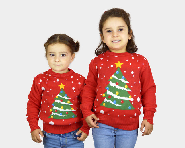 Red Christmas Sweater for Kids with Christmas Tree