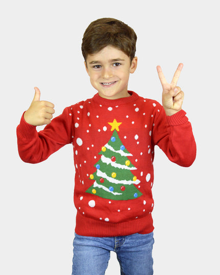 Kids Christmas Sweater Red Christmas Tree Design