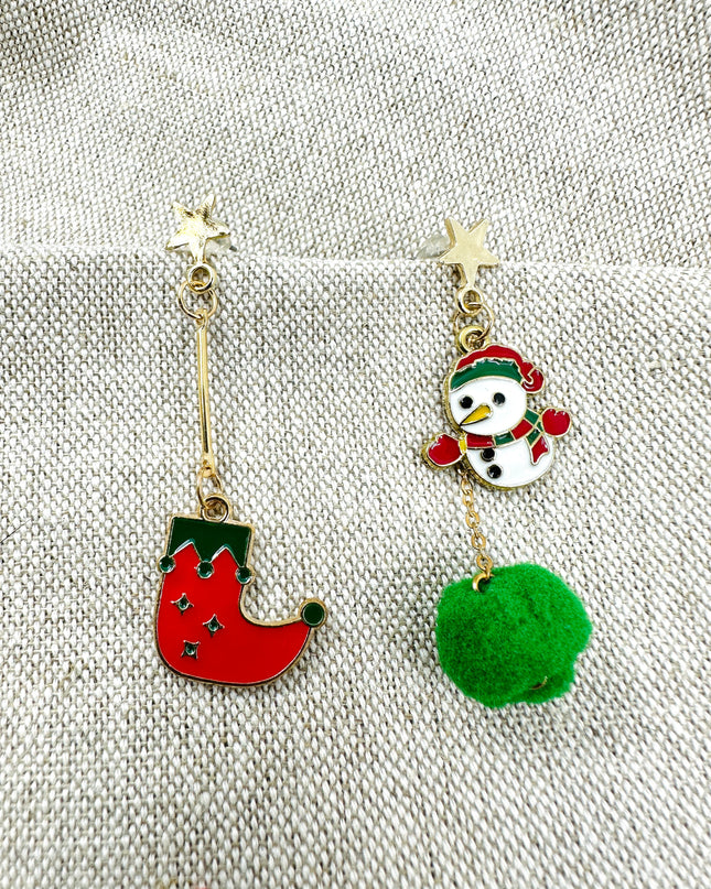 Christmas Earrings - Elf Shoe and Snowman