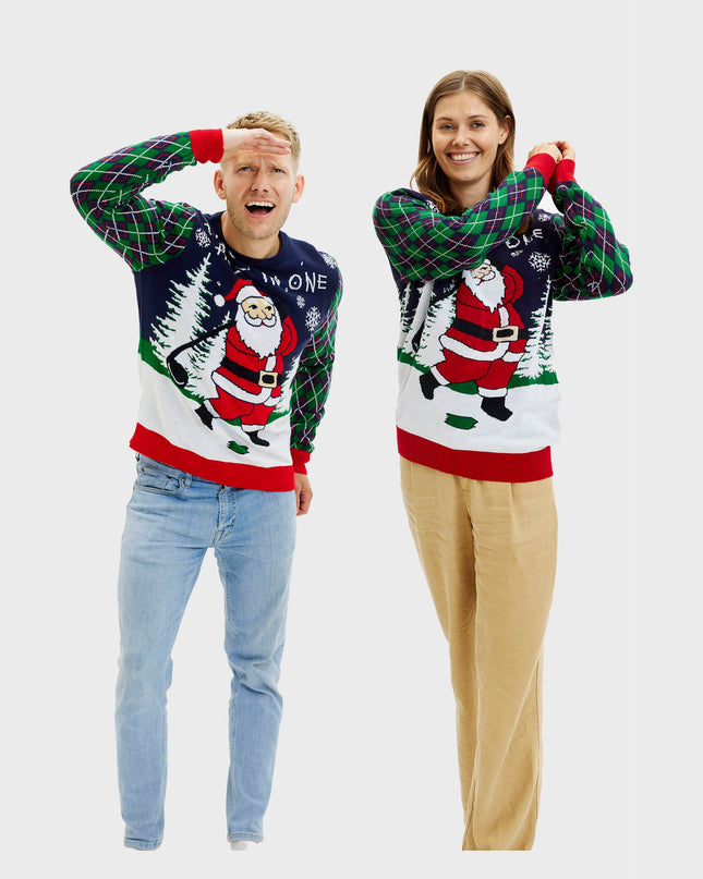 Women's Ugly Christmas Sweater with Lights - Ho Ho Hole In One