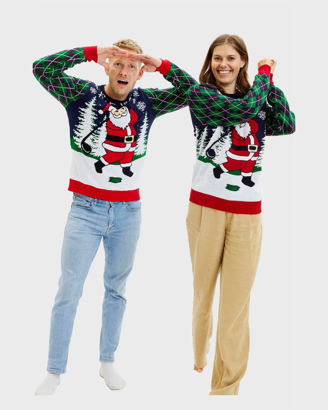 Women's Ugly Christmas Sweater with Lights - Ho Ho Hole In One