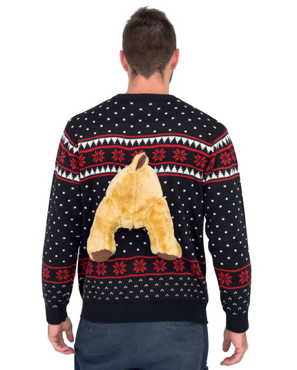 Black 3D Ugly Christmas Sweater with Stuffed Moose