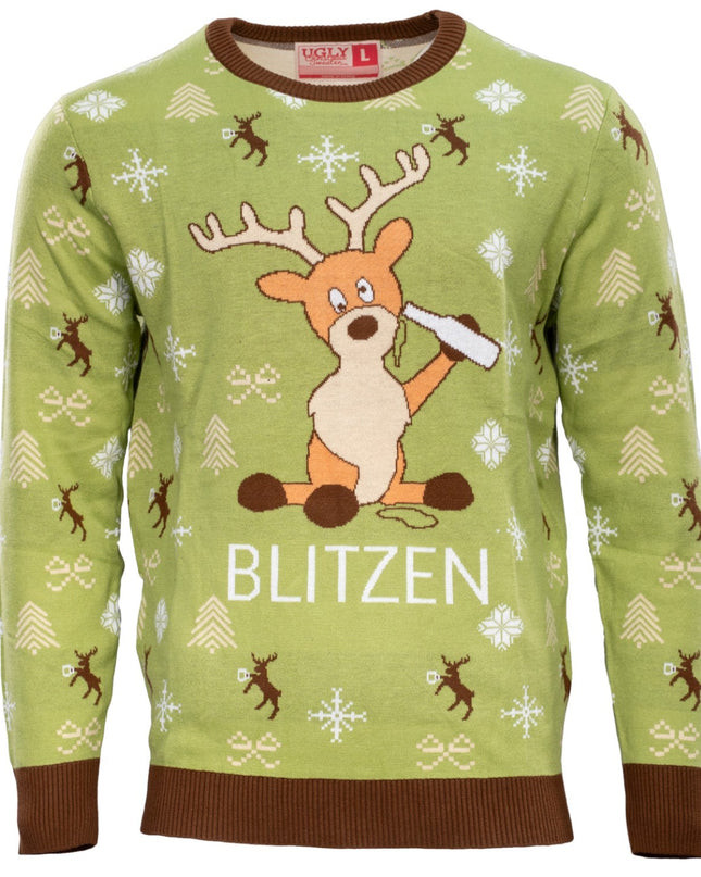 Blitzen Drunk Funny Adult Ugly Christmas Sweater